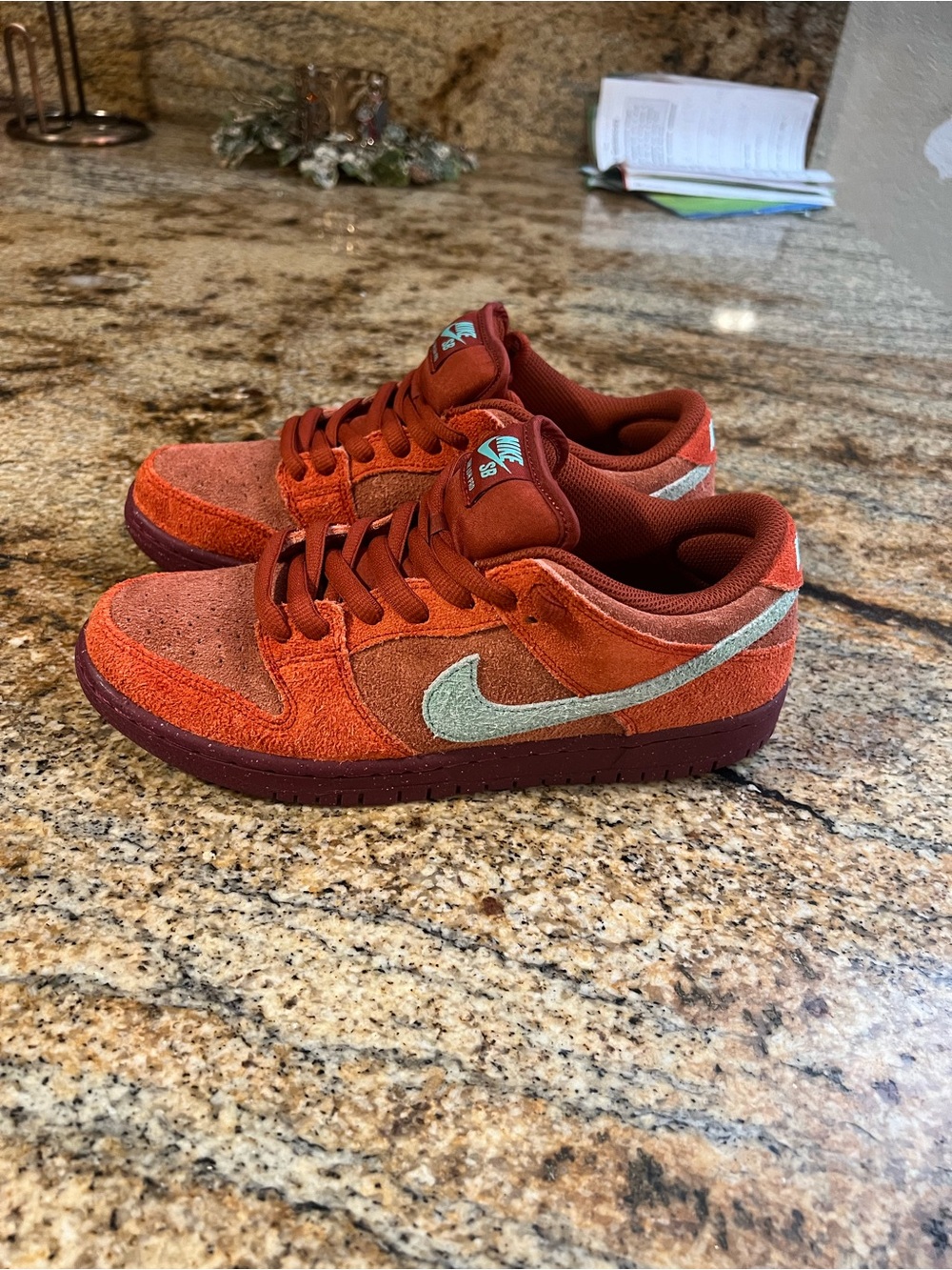 Nike Kids' Orange Suede Sneakers with Light Green Swoosh